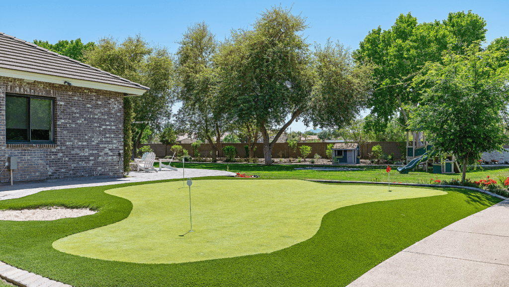 Backyard putting green area with real grass turf